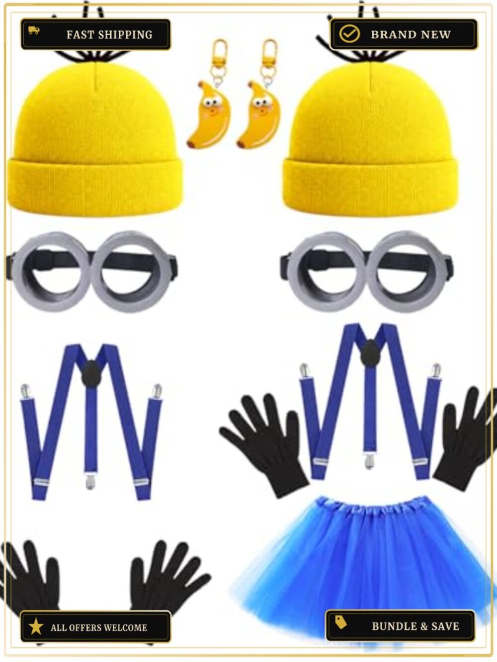 Adult Cartoon Character Costume Set Beanie Goggles Suspenders Tutu